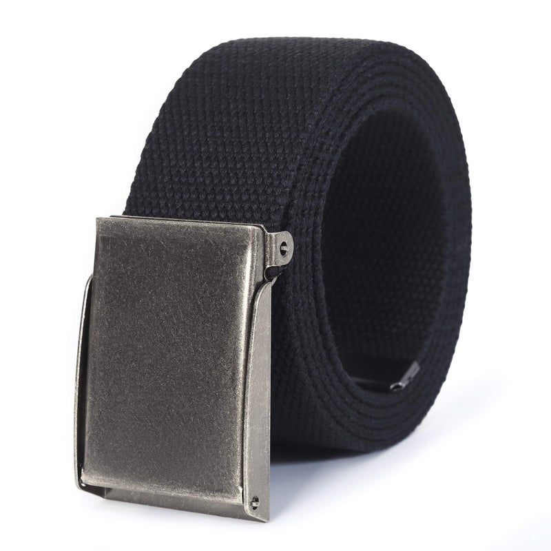 Mile High Life Canvas Web Belt | Cut to Fit Up to 52" | Flip-Top Matte Silver Nickel Buckle (2 Pack Black/Dark Gray) - Image 2